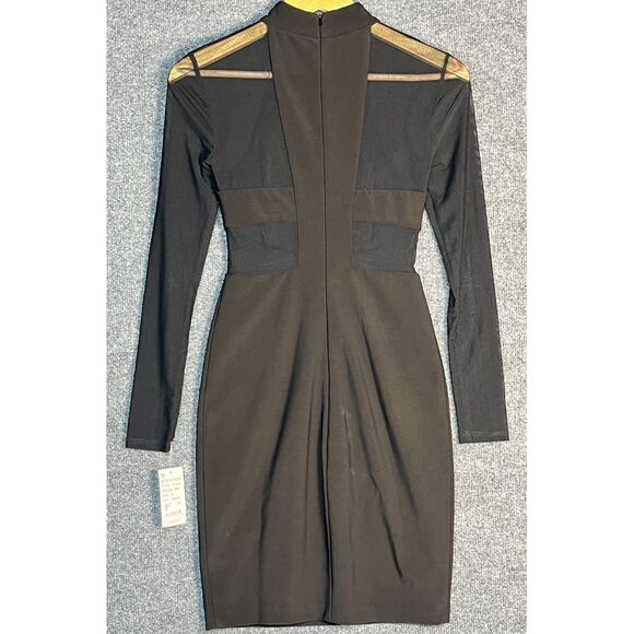 NWT Betsy & Adam Sheath Dress Knee Length Mesh Trim Mock Neck Black Women Size 0 - Picture 10 of 16